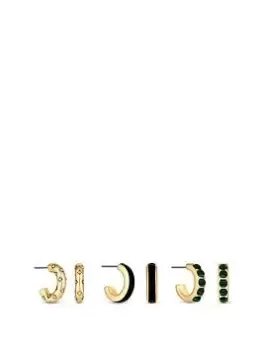 Mood Mood Gold Jet Enamel And Malachite Huggie Hoop Earrings - Pack Of 3