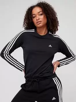 adidas 3 Stripes Long Sleeve Tee - Black, Size 2XL, Women