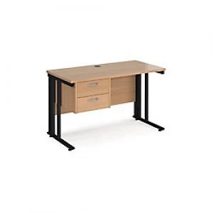 Maestro 25 Desk with Cable Management and 2 Drawer Pedestal 600 mm Walnut