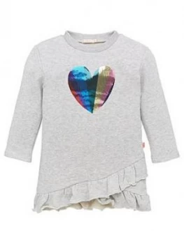 Billieblush Girls Heart Print Ruffle Sweat Dress - Grey