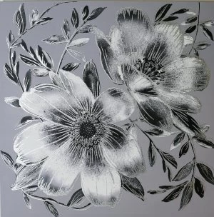 Arthouse Dark Intense Silver Floral Canvas