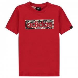 adidas Camo Linear T Shirt Junior - Red/LtGrey/Blk