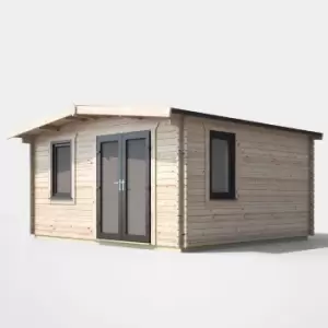 Power 14' x 14' Chalet Log Cabin - Right Side Double Door