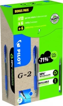Pilot Greenpack G-2 Gel 0.7mm Blue 12 Pens and 12 Refills