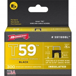 Arrow T59 Insulated Wide Staples 8mm Black Pack of 300