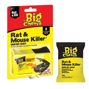 The Big Cheese Rat and Mouse Killer Grain Bait Sachets - 6 x 25g