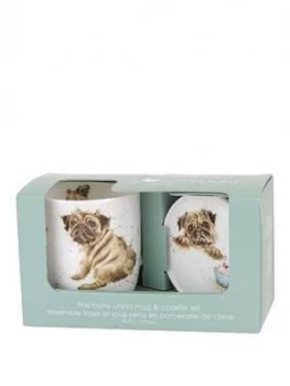 Portmeirion Wrendale Pug Love Mug And Coaster Set