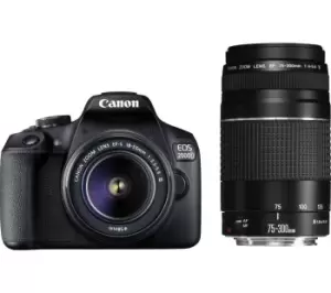 Canon EOS 2000D DSLR Camera with EF-S 18-55mm f/3.5-5.6 III & EF 75-300 mm f/4-5.6 III Lens, Black