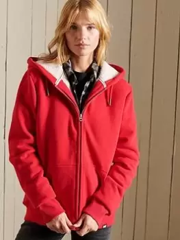 Superdry Borg Lined Zip Hoodie - Red, Size 16, Women