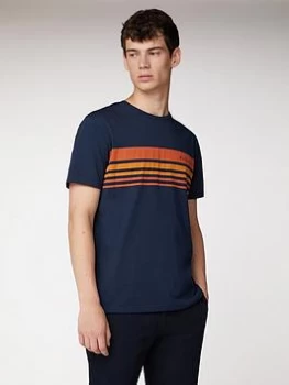Ben Sherman Tipped Chest Print T-Shirt - Navy, Dark Navy, Size S, Men
