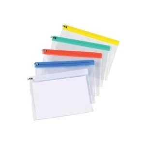 5 Star A5 Zip Filing Bags PVC Clear Front with Coloured Seal Assorted Pack of 30