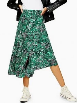 Topshop Tall Spot Print Pleated Midi Skirt - Green