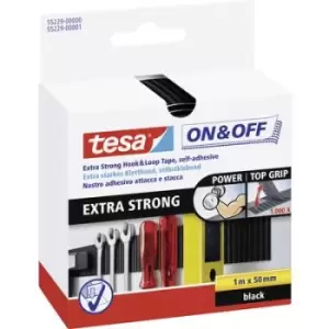 TESA On & Off 55229-00-01 Hook-and-loop tape stick-on Hook and loop pad, Heavy duty (L x W) 1000 mm x 50 mm Black