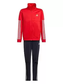 adidas Kids Boys 3 Stripe Full Zip Tricot Tracksuit, Bright Red, Size 7-8 Years