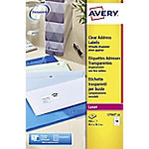 AVERY Address Labels L7563-25 Transparent Self Adhesive A4 99.1 x 38.1mm 25 Sheets of 14 Labels