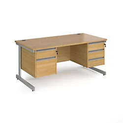 Dams International Straight Desk with Oak Coloured MFC Top and Silver Frame Cantilever Legs and Two & Three Lockable Drawer Pedestals Contract 25 1600