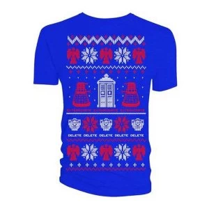 Doctor Who - Ugly Xmas Sweater Mens Small T-Shirt - Blue