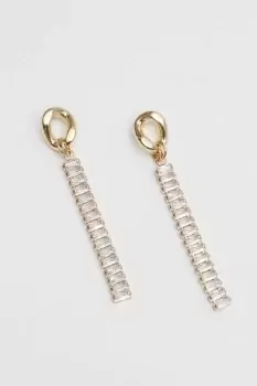 Gold Crystal Baguette Chain Drop Earrings
