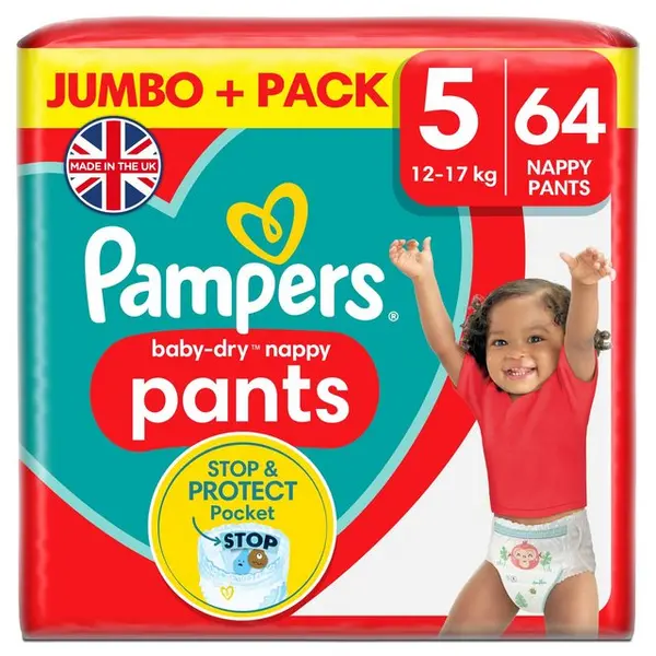 Pampers Baby Dry Nappy Pants Size 5 Jumbo Plus Pack 64 Nappies