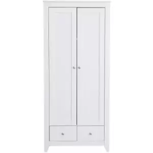 White Wardrobe with 2 Doors and 2 Drawers Storage Cloths Unit Cabinet for Bedroom Furniture,79x50x180cm(WxDxH) - White - Hmd Furniture
