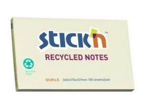 Value Stickn Recycled Notes 76x127mm Pastel Yellow PK12