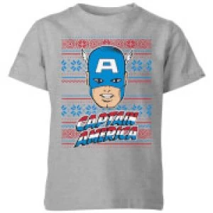 Marvel Captain America Face Kids Christmas T-Shirt - Grey - 9-10 Years