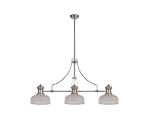 3 Light Telescopic Ceiling Pendant E27 With 26.5cm Prismatic Glass Shade, Polished Nickel, Clear