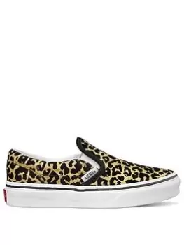 Vans Classic Slip-On Flocked Leopard Childrens Girl Trainers-Leopard, Leopard, Size 10