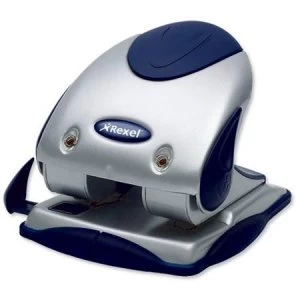Rexel P240 Heavy Duty 2-Hole Punch Silver/Blue with Nameplate