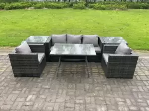 5 Seater Rattan Outdoor Furniture Garden Dining Set with Oblong Dining Table 2 Armchairs 2 Side Tables
