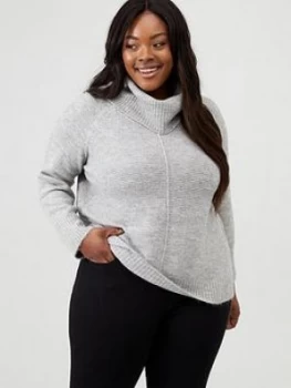 Oasis Curve Oasis Curve Lucy Lurex Ottoman Long Length Roll Neck Jumper - Grey, Mid Grey, Size Xxl, Women
