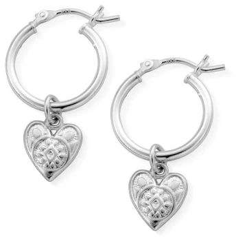 ChloBo Womens Patterned Heart Hoops Sterling Silver Jewellery