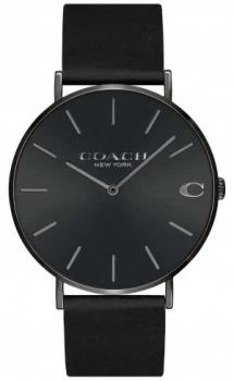 Coach Mens Charles Black Leather Strap Black Dial Watch