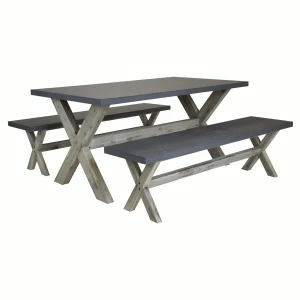 Charles Bentley Fibre Cement and Acacia Wood Dining Bench Set