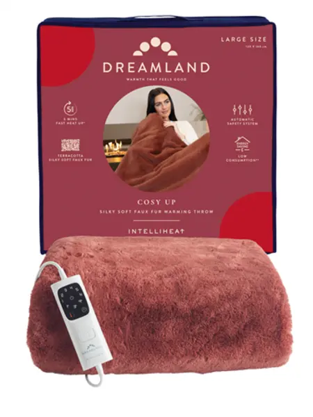 Dreamland Cosy Up Silky Soft Terracotta Faux Fur Warming Throw - 160x120cm