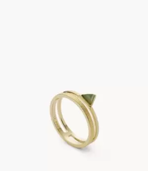 Fossil Women Val Joyful Expression Green Aventurine 14K Gold Plated Brass Prestack Ring