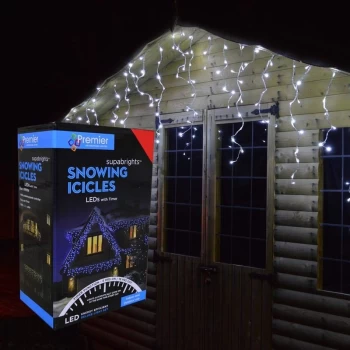 Snowing Icicles Outdoor Christmas Fairy Lights & Timer - White - 240 Led's - White