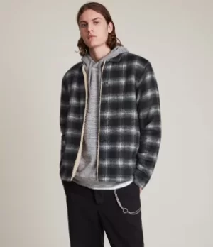 AllSaints Mens Canoose Sherpa-Lined Check Jacket, Black, Size: L