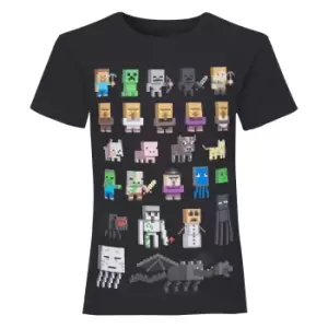 Minecraft Girls Sprites T-Shirt (11-12 Years) (Black/Multicoloured)