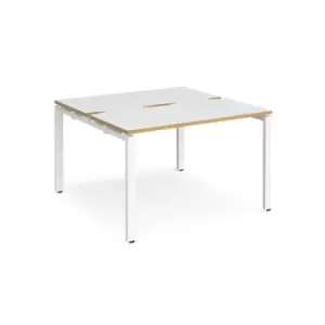 Bench Desk 2 Person Starter Rectangular Desks 1200mm White/Oak Tops With White Frames 1200mm Depth Adapt