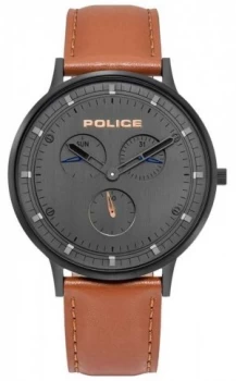 Police Mens Berkeley Brown Leather Strap Grey Dial Watch