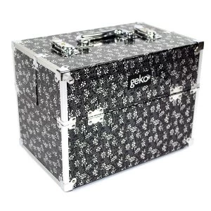Black Flowers Vanity Case Makeup Box Silver