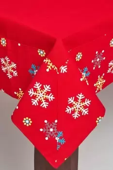 Cotton Christmas Snowflake Border Tablecloth, 137cm x 228cm