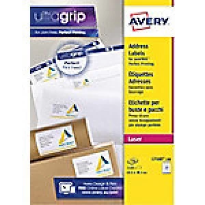 AVERY Address Labels L7160-100 UltraGrip White Self Adhesive A4 63.5 x 38.1mm 100 Sheets of 21 Labels