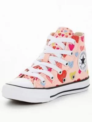 Converse Chuck Taylor All Star Heart Hi Childrens Trainer, Pink/White, Size 12