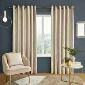 Catherine Lansfield Geo Cut Velvet Deco Lined Eyelet Curtains, Champagne, 90 x 90 Inch