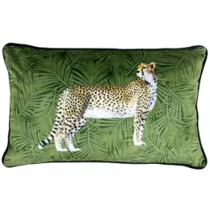 Cheetah Forest Velvet Cushion Green / 30 x 50cm / Feather Filled