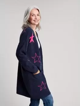 Joules Ann Star Print Knitted Cardigan - Navy, Blue, Size 10, Women