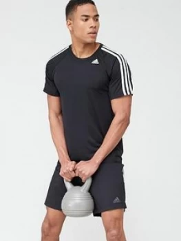 Adidas 3 Stripe Training T-Shirt - Black/White, Size L, Men