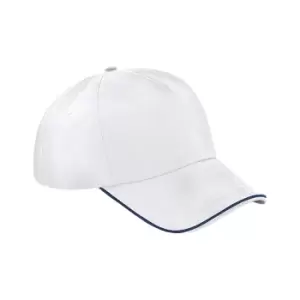 Beechfield Authentic Piped 5 Panel Cap (One Size) (White/French Navy)